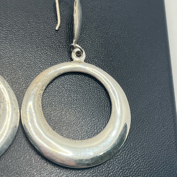 Modernist sterling silver disc hoop dangle earrings vintage - Picture 8 of 16